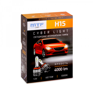 Светодиодные лампы MTF Light, серия CYBER LIGHT, H15, 12V, 40W15W, 4000lm, 5500K, кулер, комплект