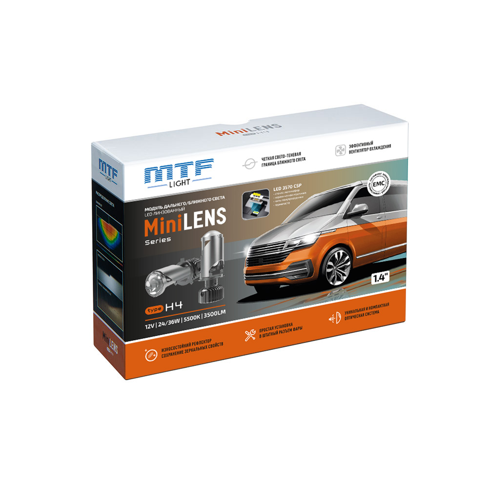 ������������ ����� MTF LIGHT ����� MINILENS H4, 12V, 24/36W, 5500K, 4000lm, ��������.